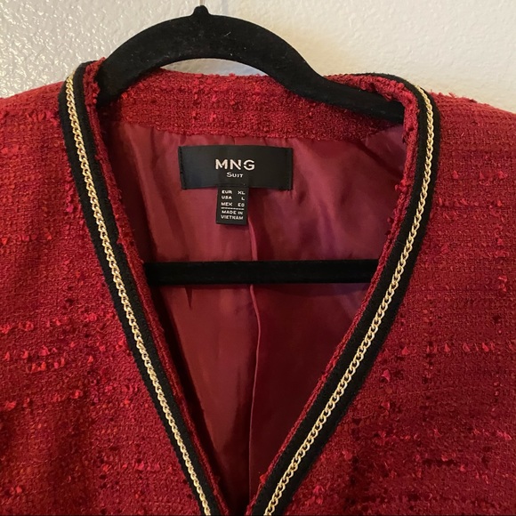 Mango Tweed Red Black Jacket L - Picture 4 of 12